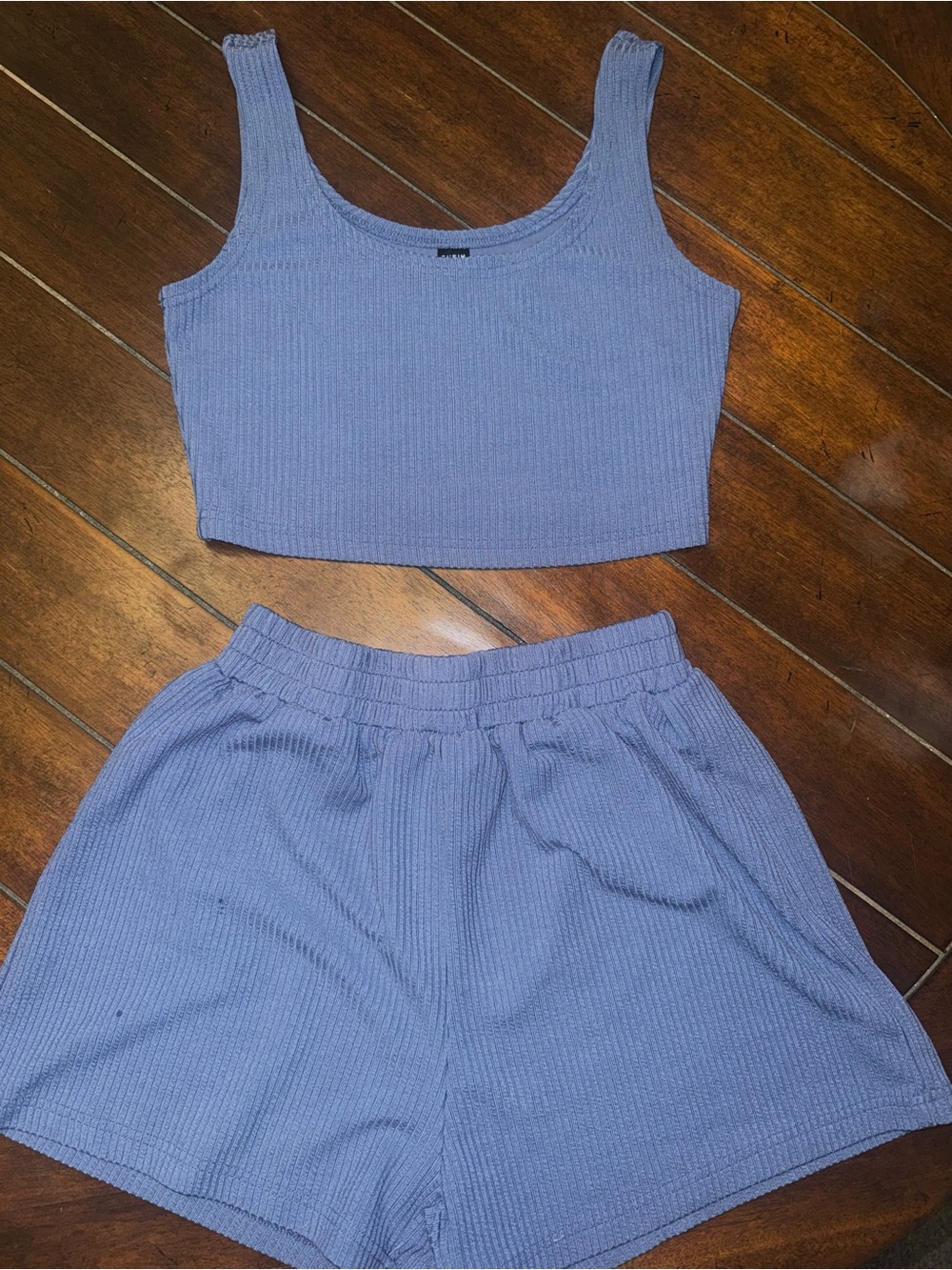 SHEIN Ribbed Tank & Shorts Set - Light Blue